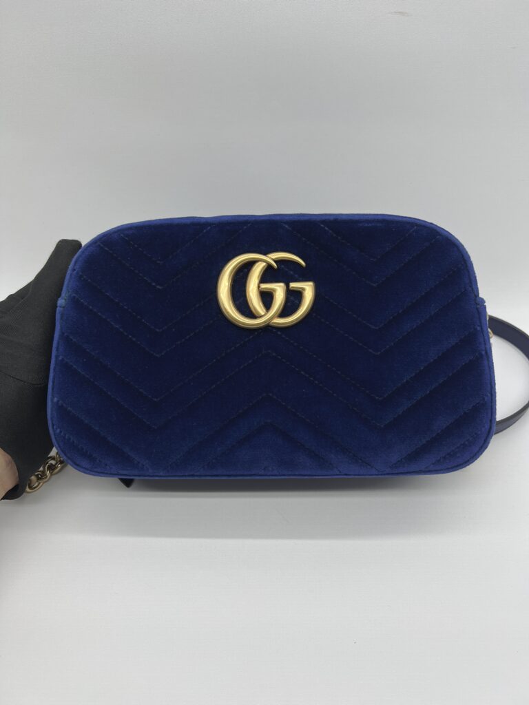 Gucci Marmont Camera Small Velvet Blue GHW
