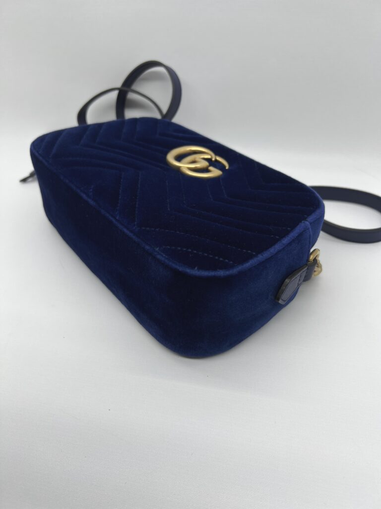 Gucci Marmont Camera Small Velvet Blue GHW