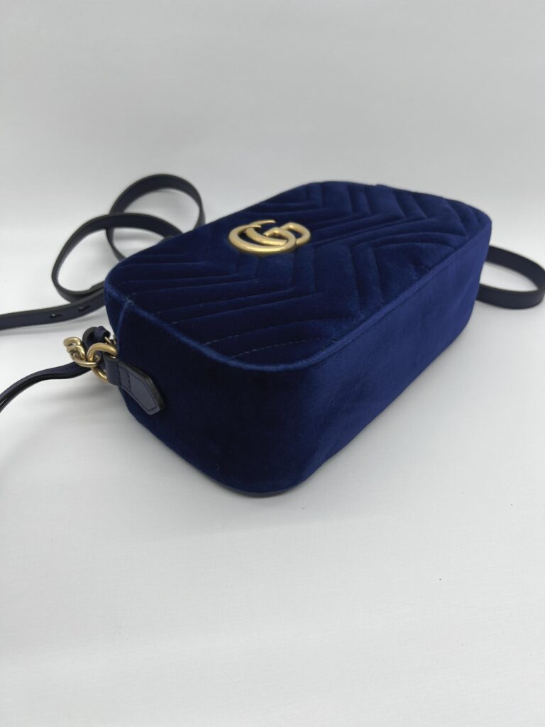 Gucci Marmont Camera Small Velvet Blue GHW