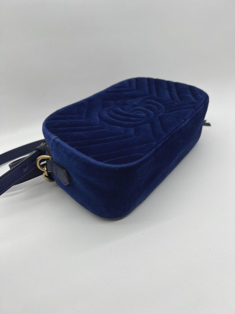 Gucci Marmont Camera Small Velvet Blue GHW