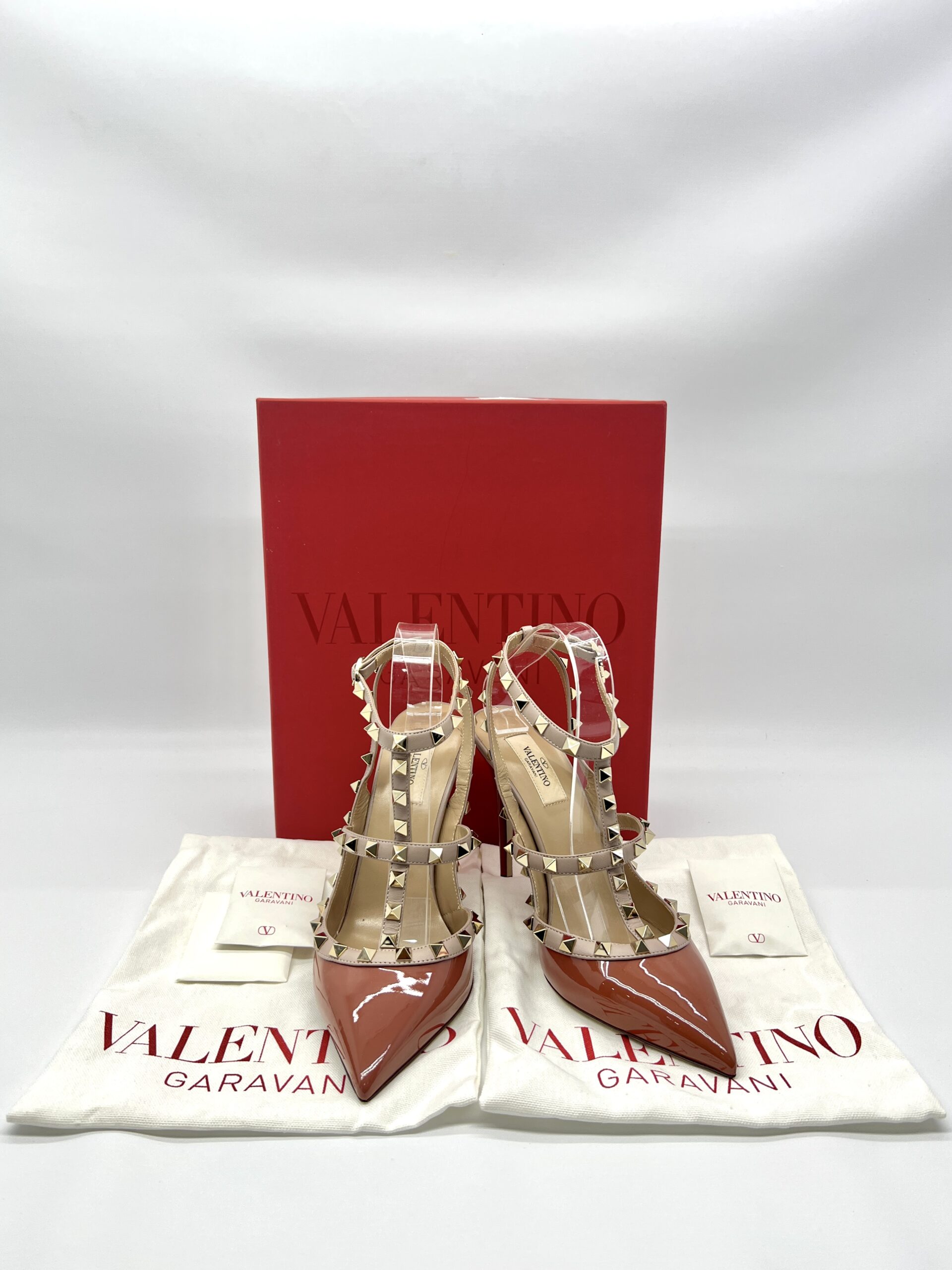 Valentino Rockstud Ankle Heels Patent Ginger