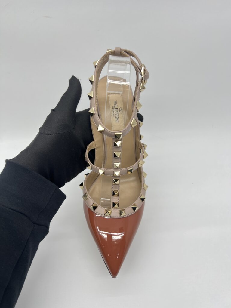 Valentino Rockstud Ankle Heels Patent Ginger