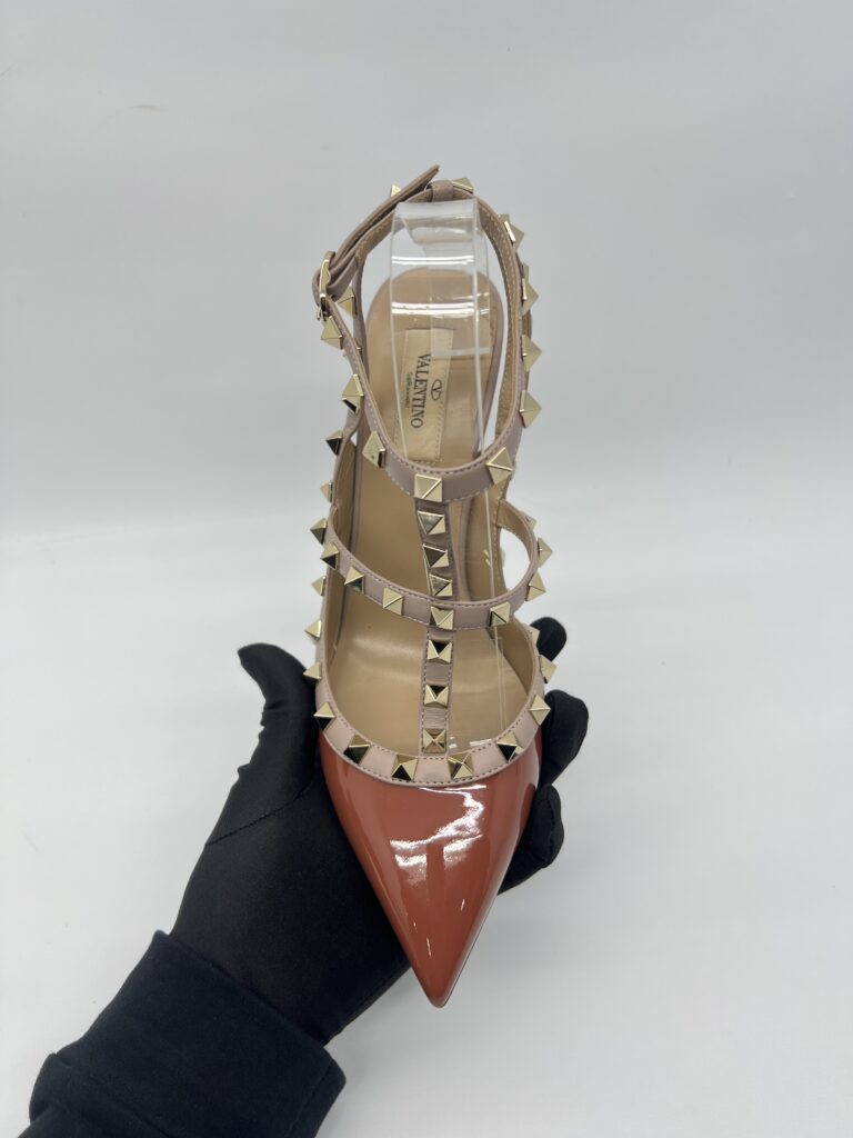 Valentino Rockstud Ankle Heels Patent Ginger