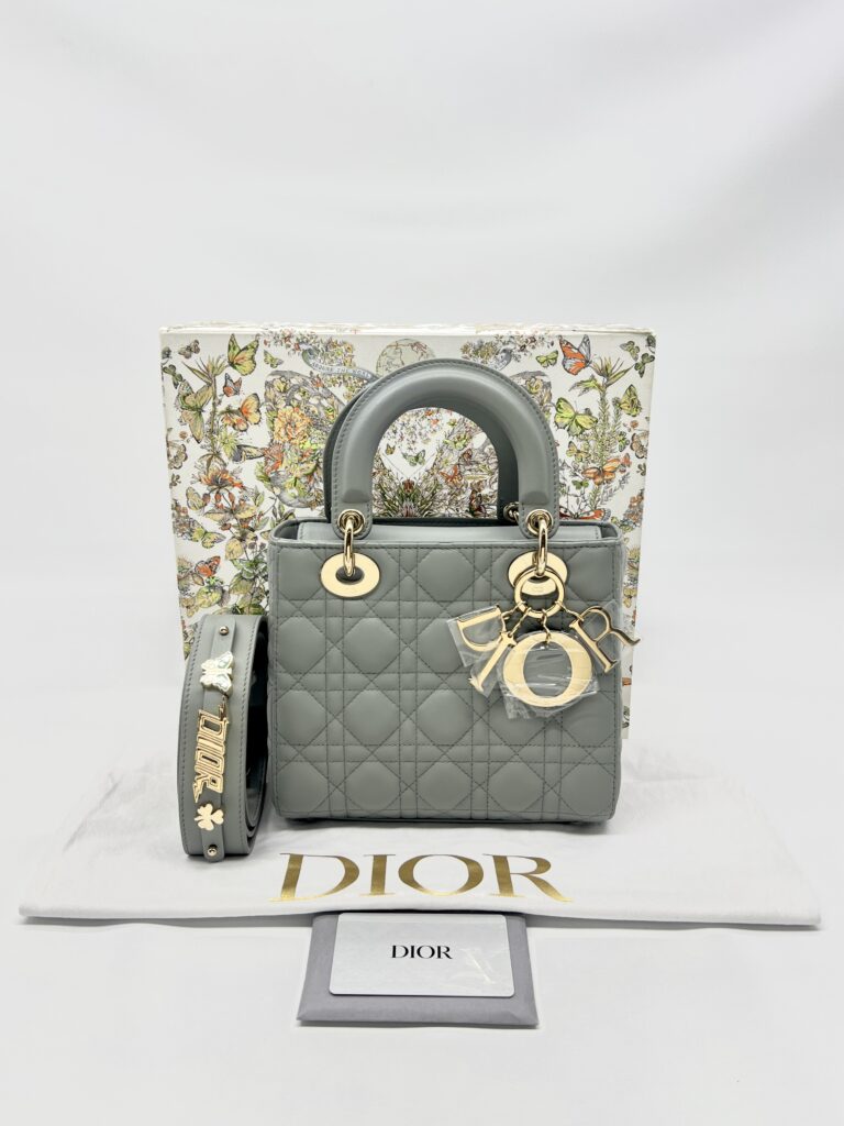 Dior Lady Dior Small Lambskin Stone Grey GHW