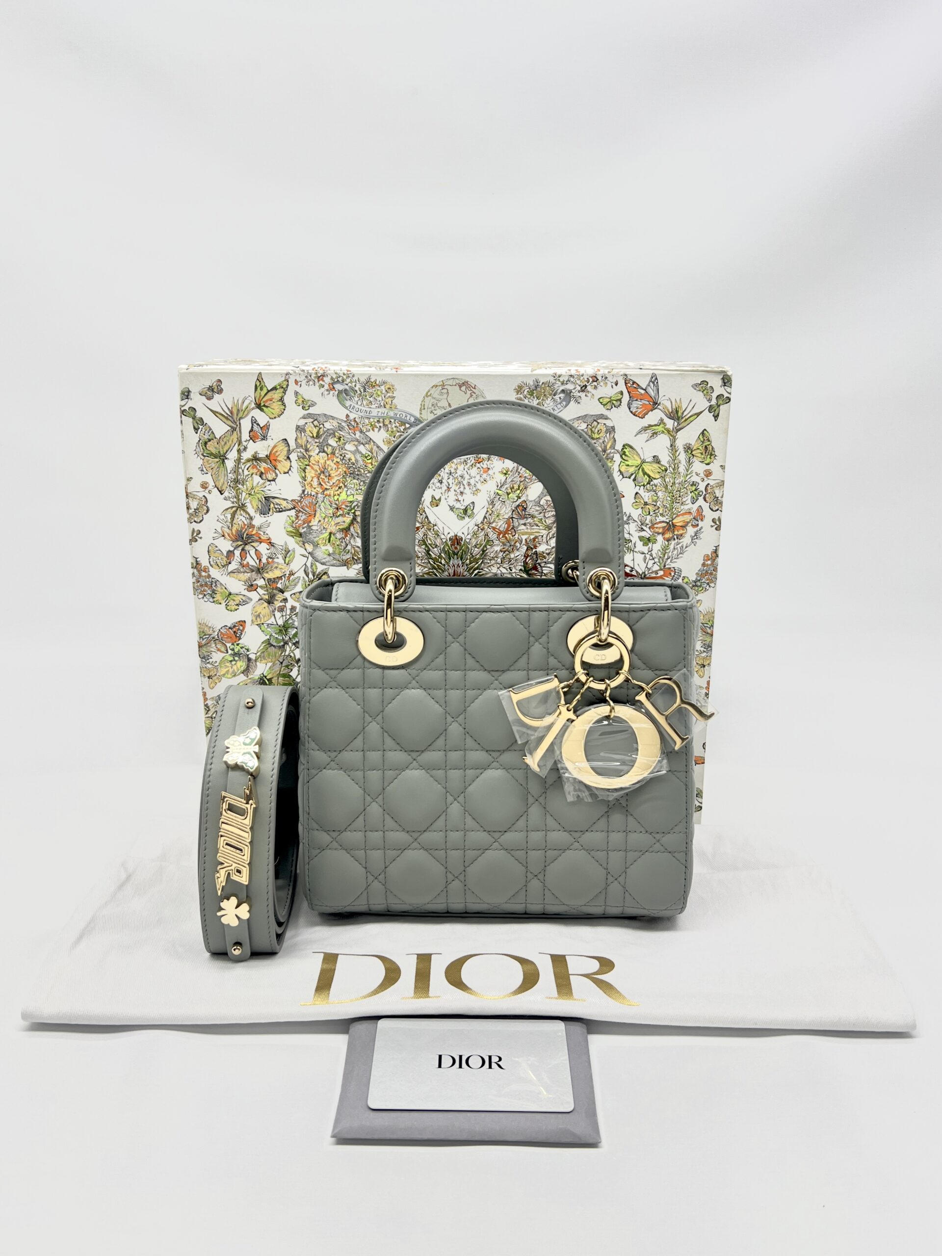 Dior Lady Dior Small Lambskin Stone Grey GHW