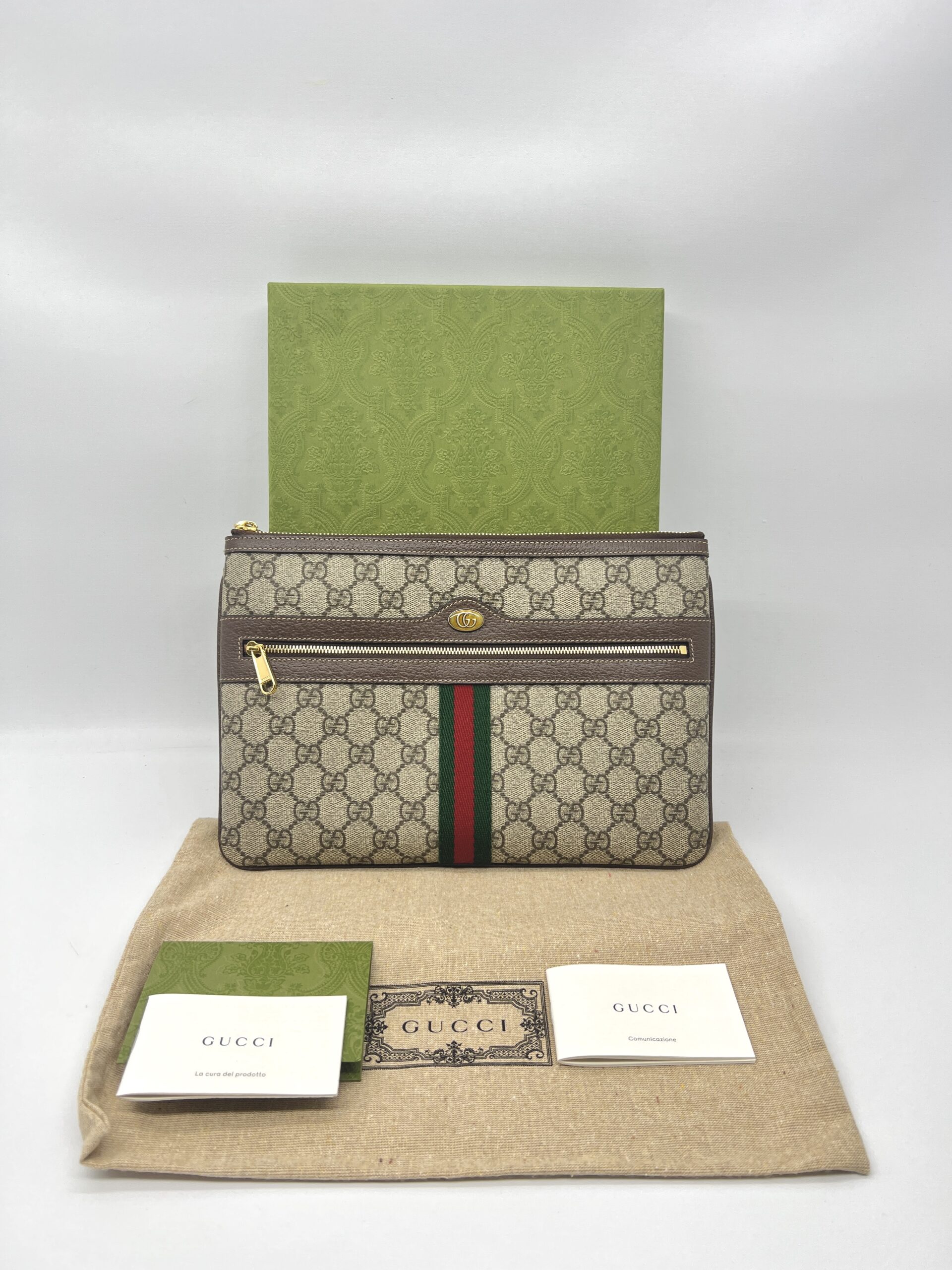 Gucci Ophidia Clutch GG Supreme Brown GHW