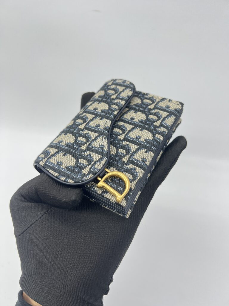 Dior Saddle Card Holder Canvas Blue Oblique