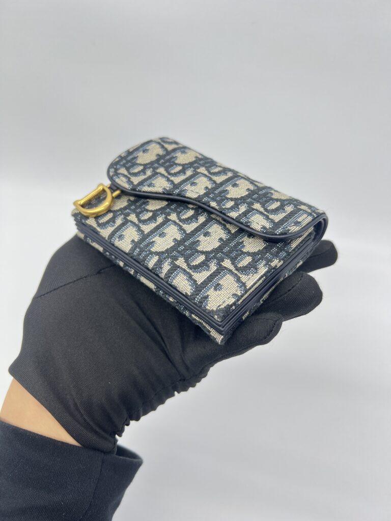 Dior Saddle Card Holder Canvas Blue Oblique