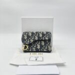 Dior Saddle Card Holder Canvas Blue Oblique