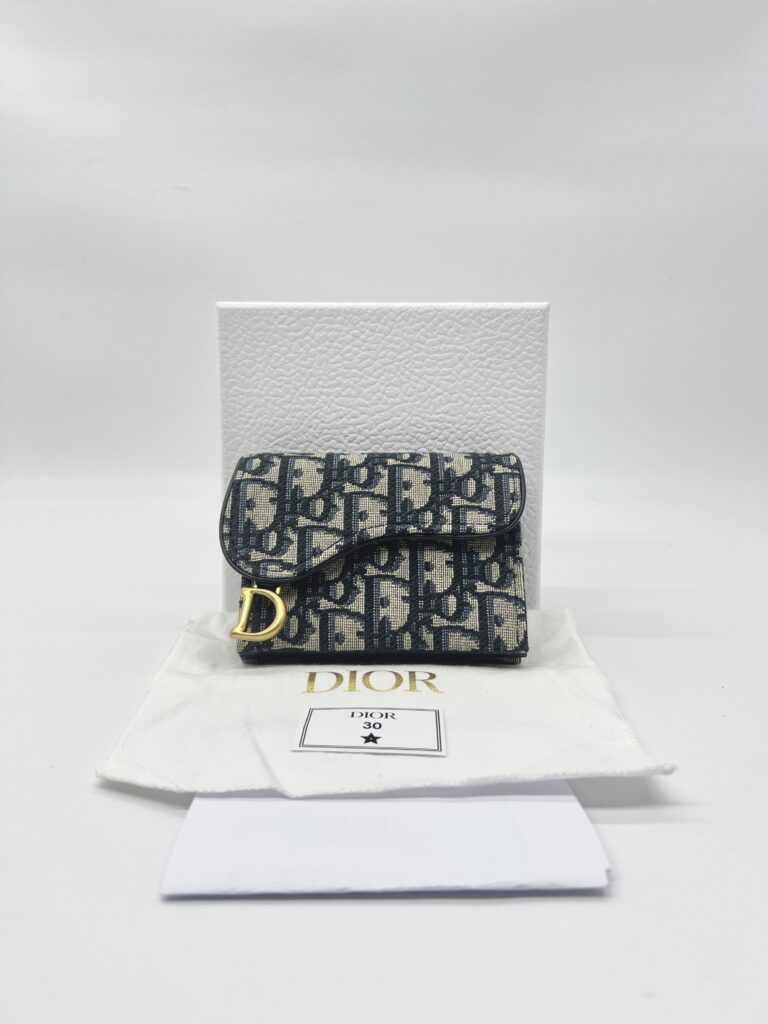 Dior Saddle Card Holder Canvas Blue Oblique