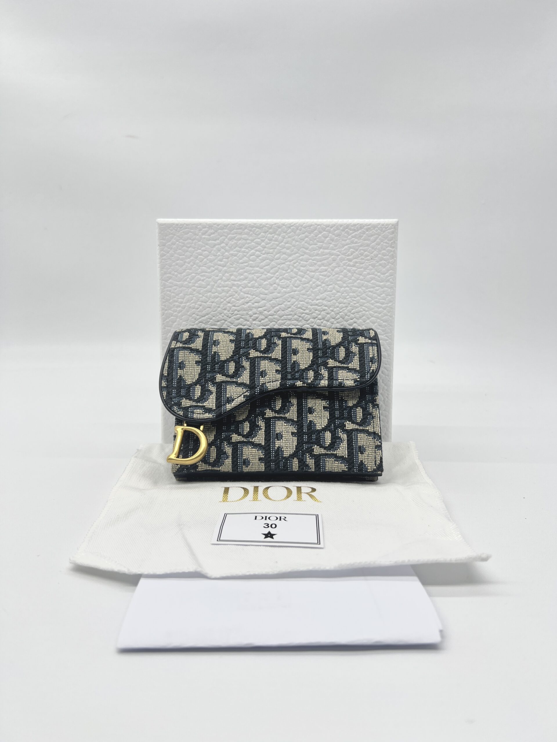 Dior Saddle Card Holder Canvas Blue Oblique