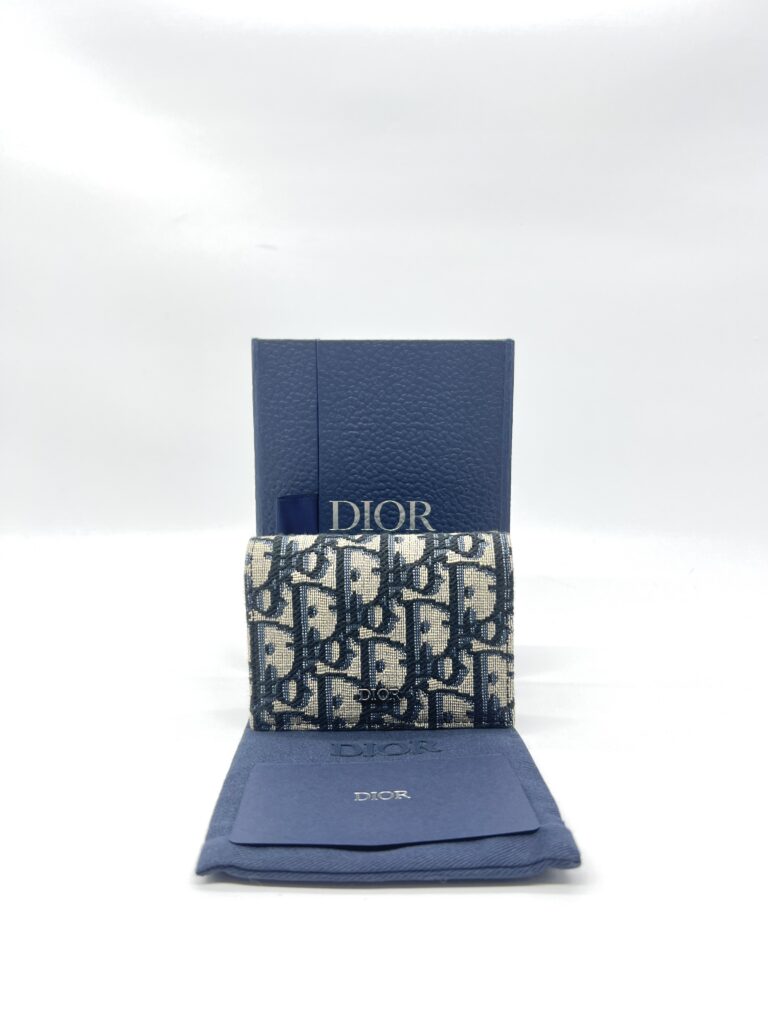 Dior Business Card Holder Canvas Blue Oblique