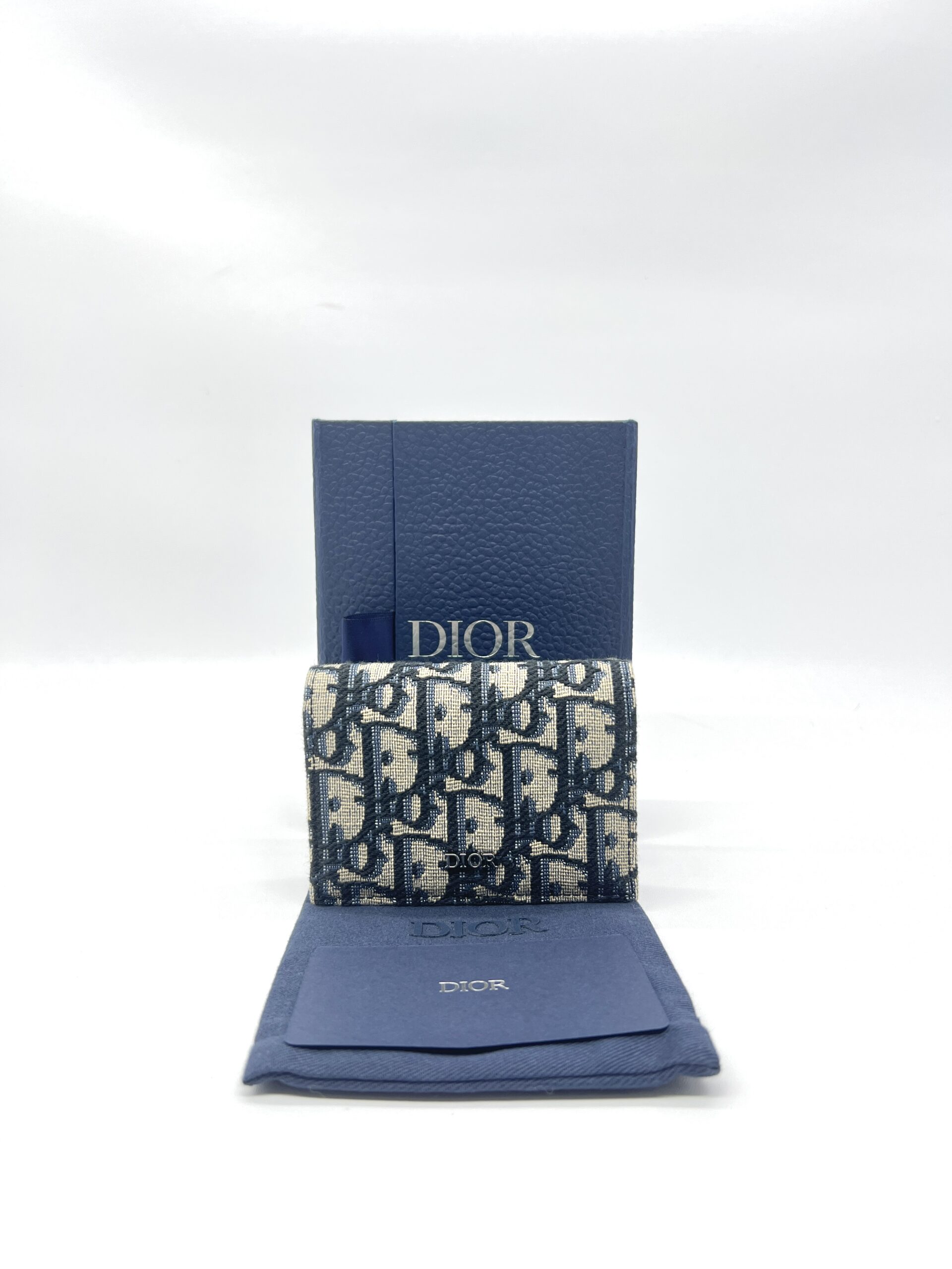 Dior Business Card Holder Canvas Blue Oblique