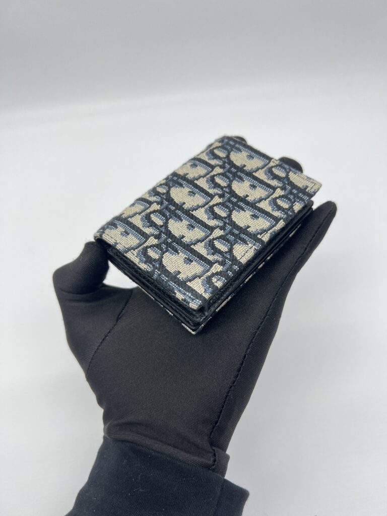 Dior Business Card Holder Canvas Blue Oblique