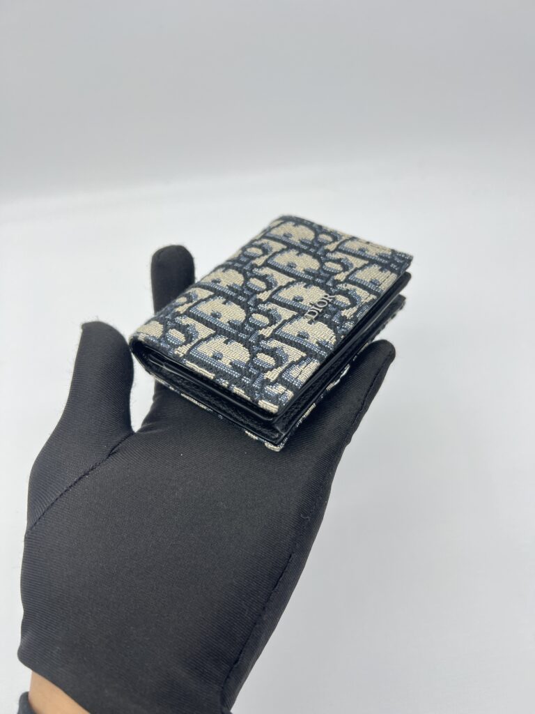 Dior Business Card Holder Canvas Blue Oblique