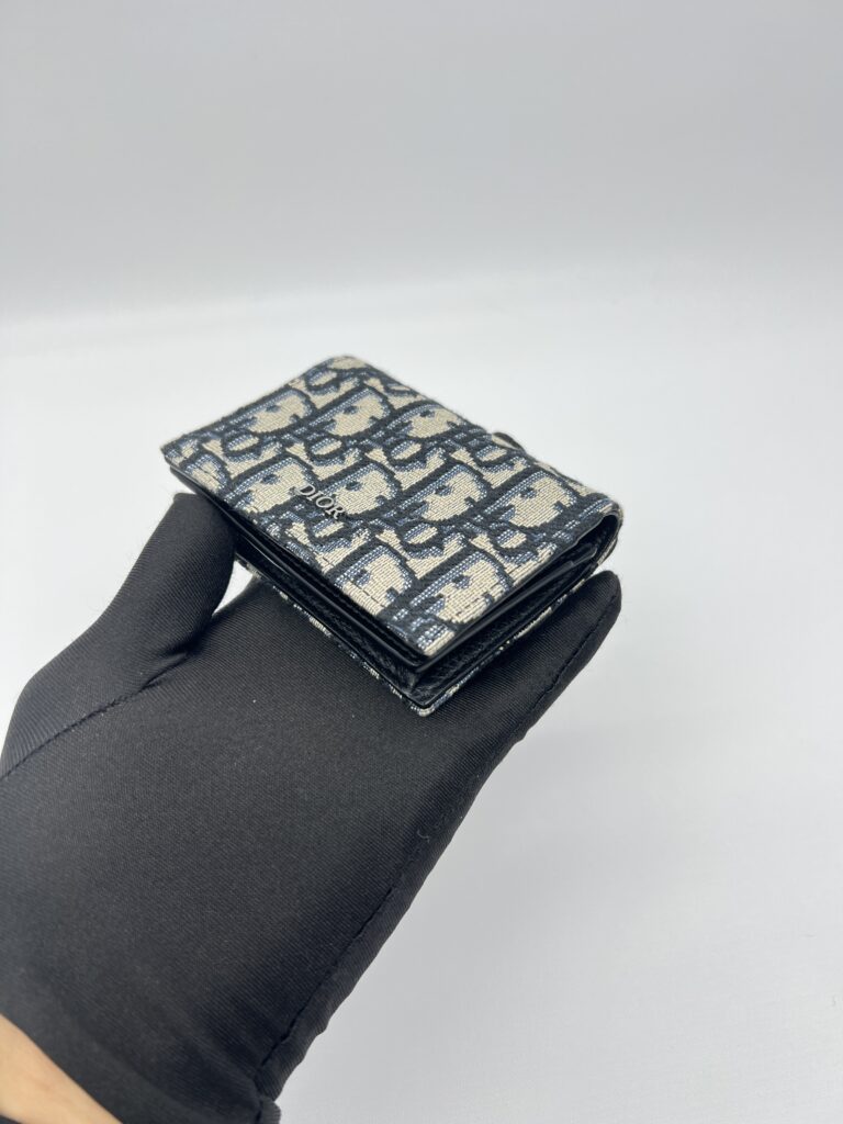 Dior Business Card Holder Canvas Blue Oblique