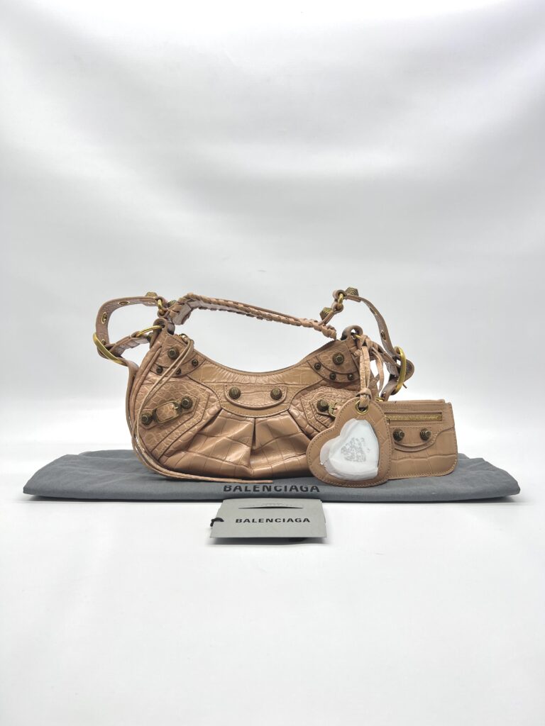 Balenciaga Le Cagole XS Croco Embossed Nude GHW