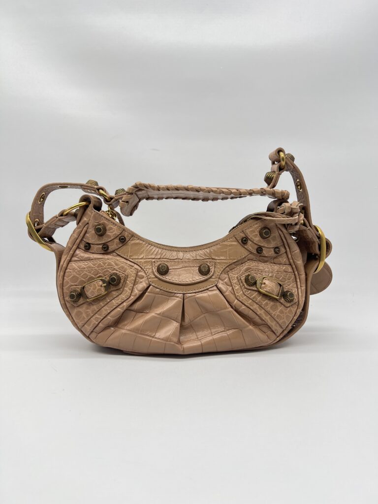 Balenciaga Le Cagole XS Croco Embossed Nude GHW