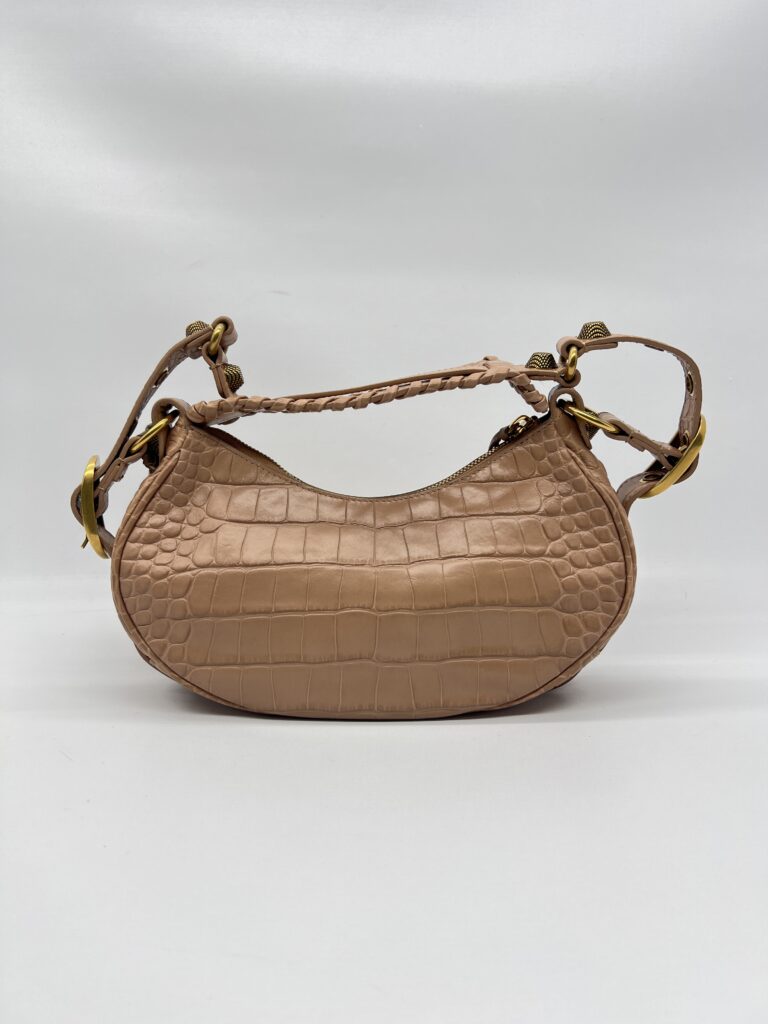 Balenciaga Le Cagole XS Croco Embossed Nude GHW