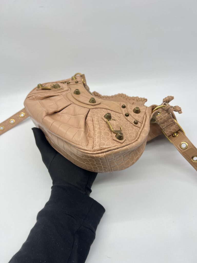 Balenciaga Le Cagole XS Croco Embossed Nude GHW