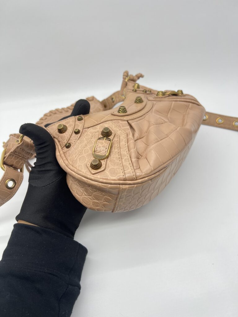 Balenciaga Le Cagole XS Croco Embossed Nude GHW