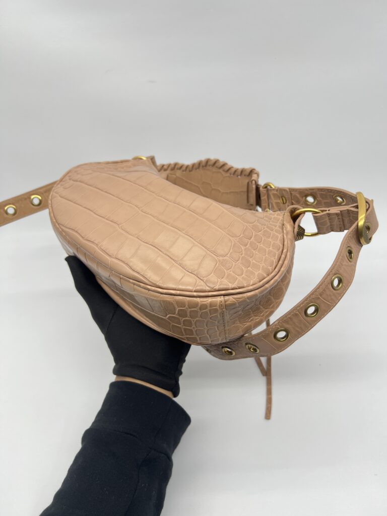 Balenciaga Le Cagole XS Croco Embossed Nude GHW