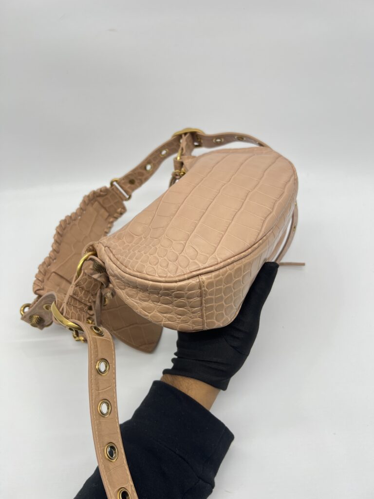 Balenciaga Le Cagole XS Croco Embossed Nude GHW