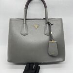 Prada Tote Bag Handle Saffiano Cuir Grey Granat GHW
