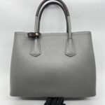 Prada Tote Bag Handle Saffiano Cuir Grey Granat GHW