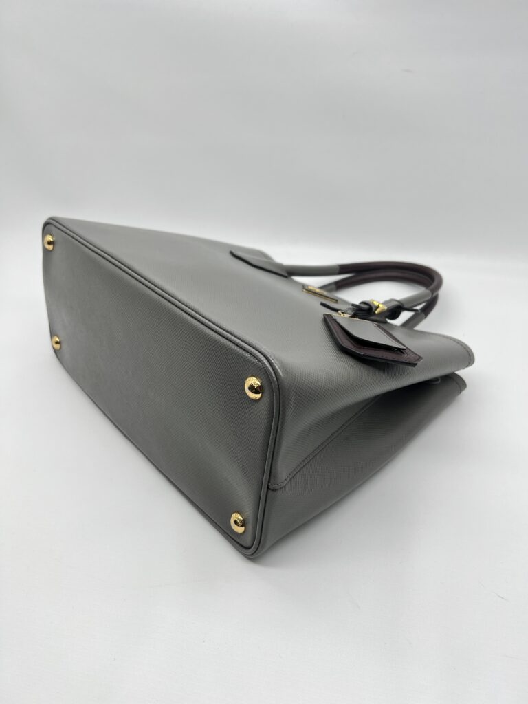 Prada Tote Bag Handle Saffiano Cuir Grey Granat GHW
