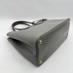 Prada Tote Bag Handle Saffiano Cuir Grey Granat GHW