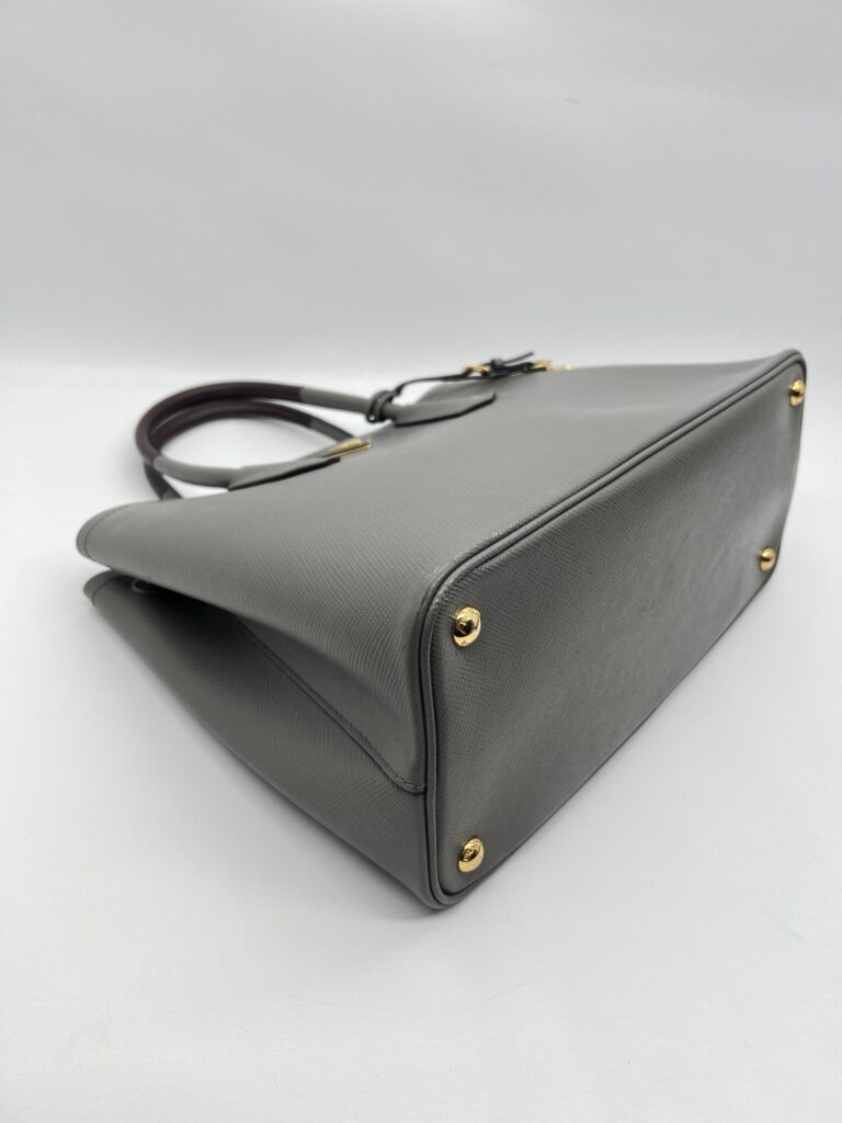 Prada Tote Bag Handle Saffiano Cuir Grey Granat GHW