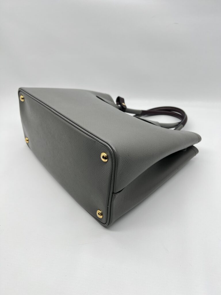 Prada Tote Bag Handle Saffiano Cuir Grey Granat GHW