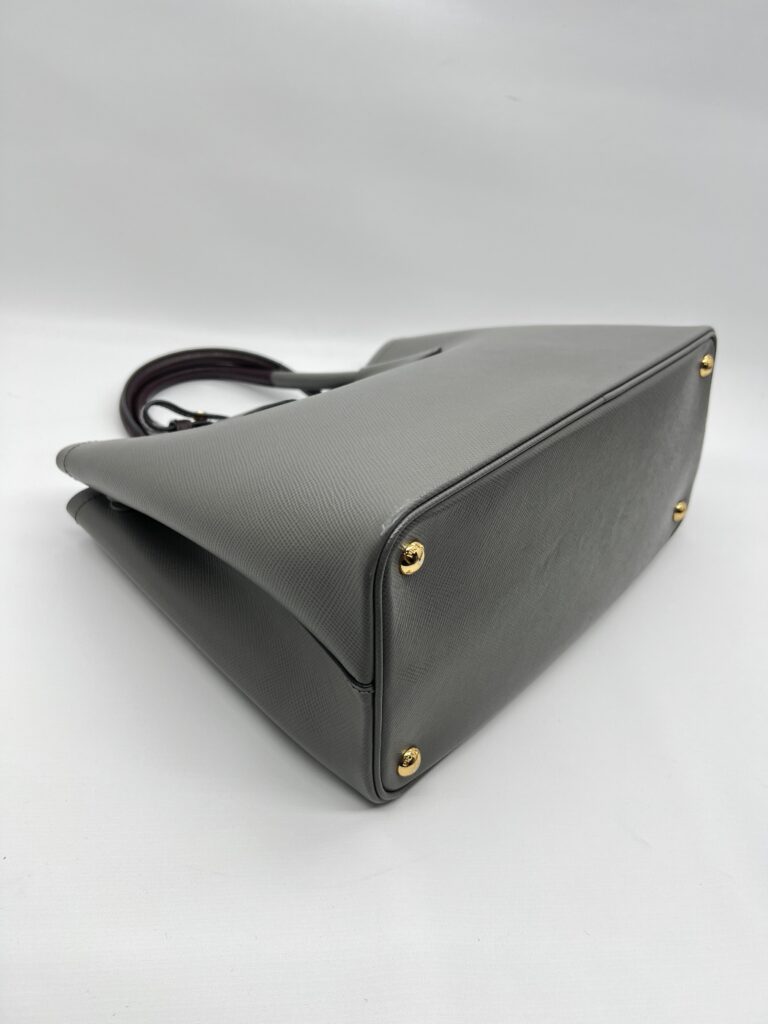Prada Tote Bag Handle Saffiano Cuir Grey Granat GHW