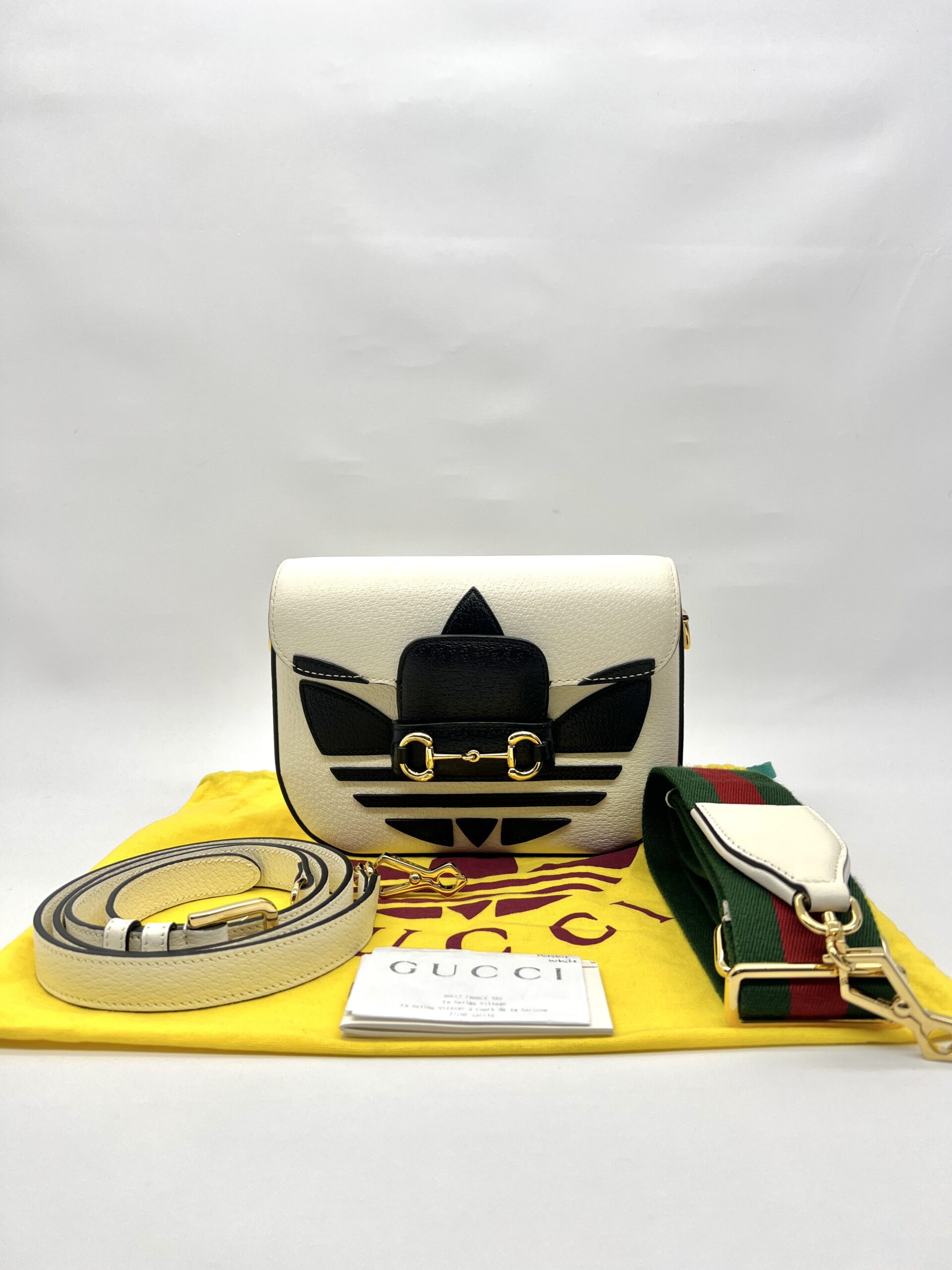 Gucci Horsebit Mini Bag X Adidas Leather White Black GHW