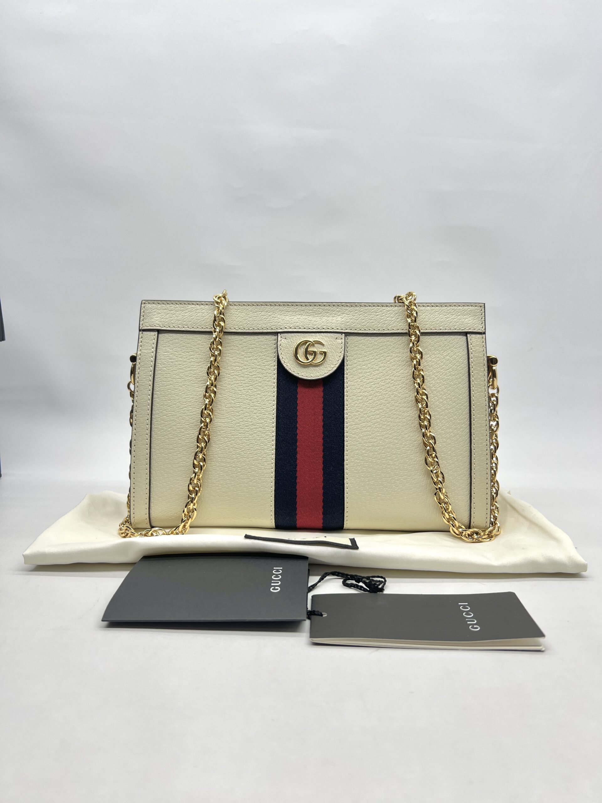Gucci Ophidia Shoulder Chain Leather White GHW