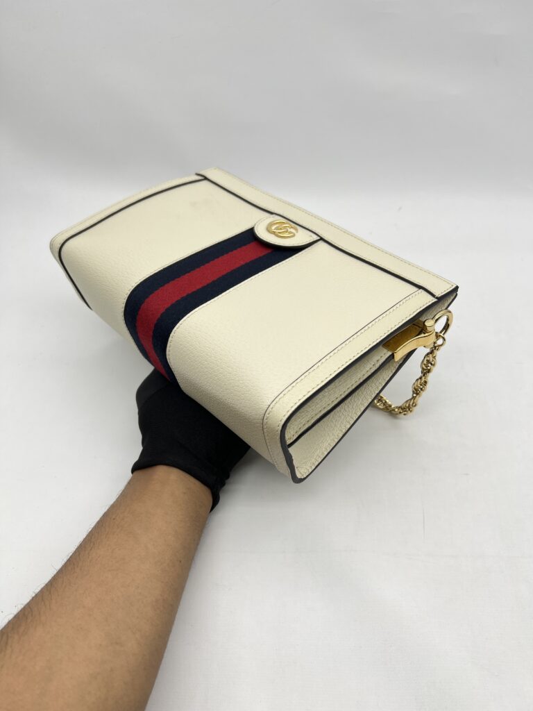 Gucci Ophidia Shoulder Chain Leather White GHW