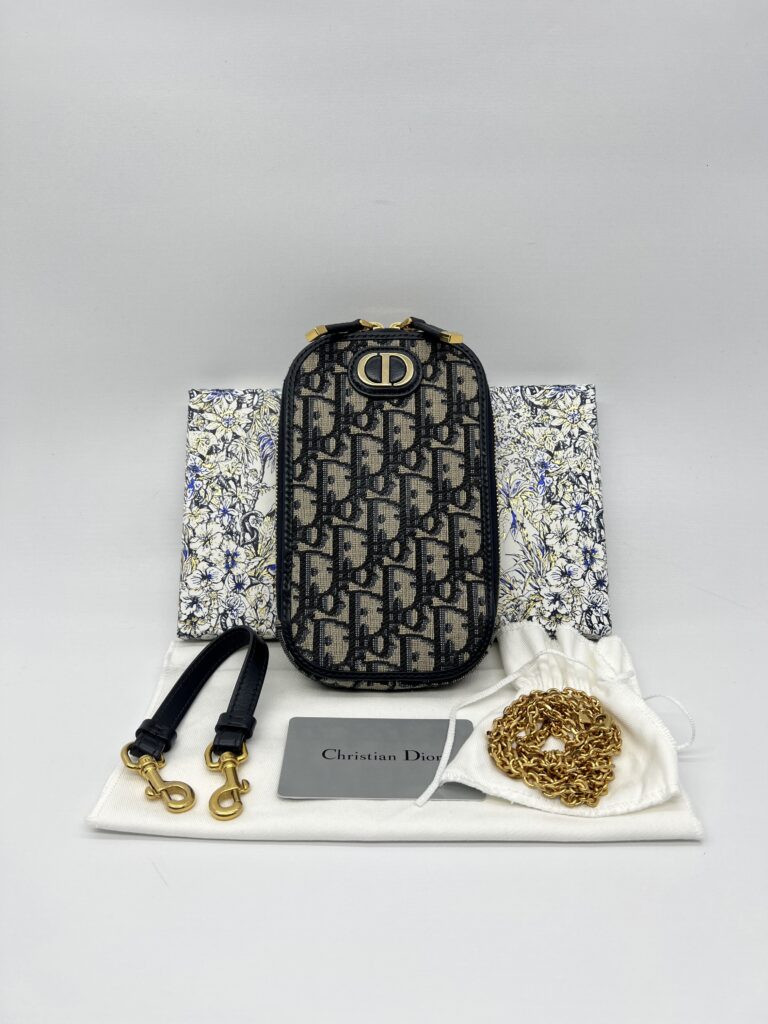 Dior Tech Phone Holder Blue Oblique GHW