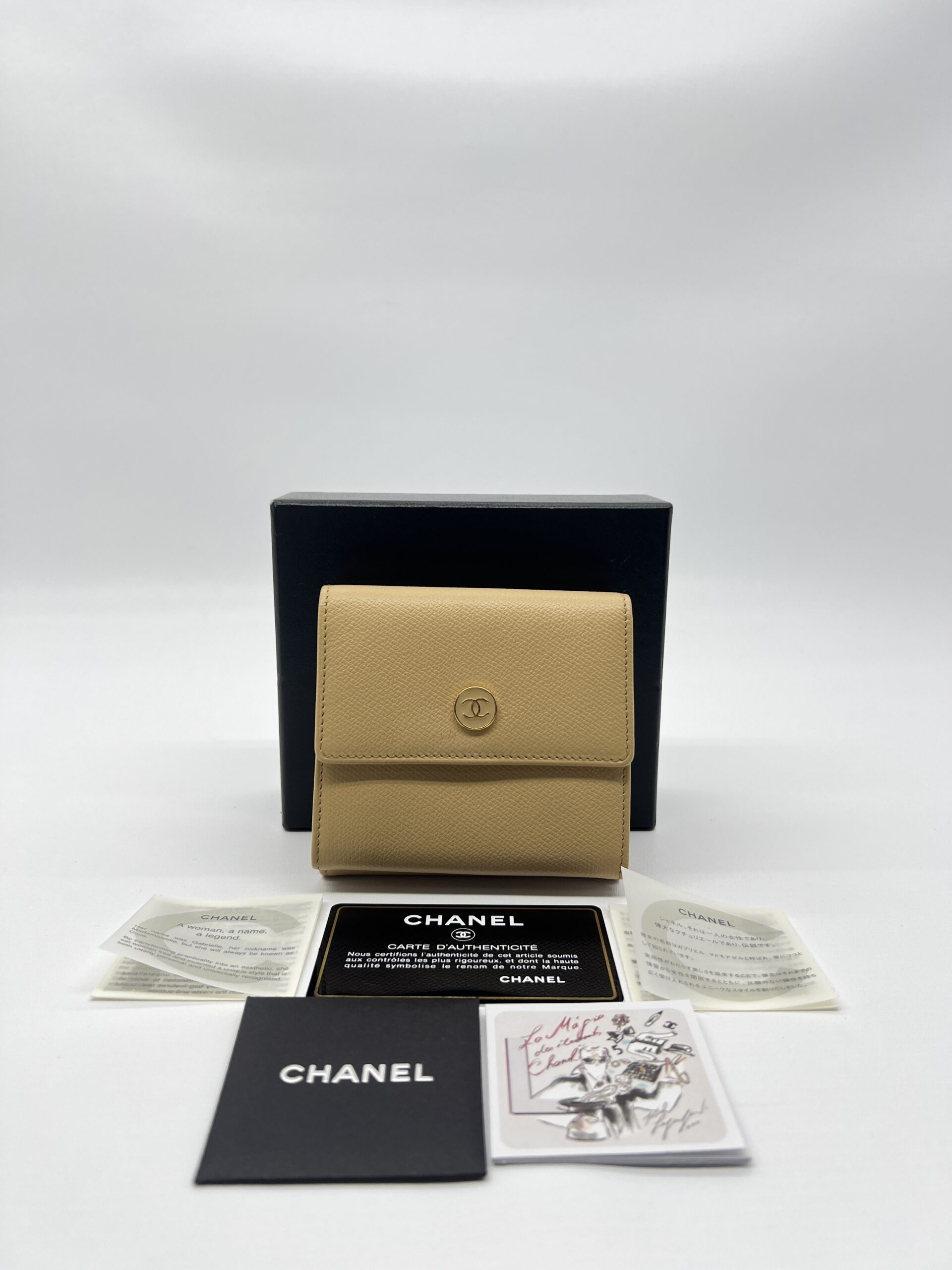 Chanel CC Trifold Wallet Calfskin Beige GHW
