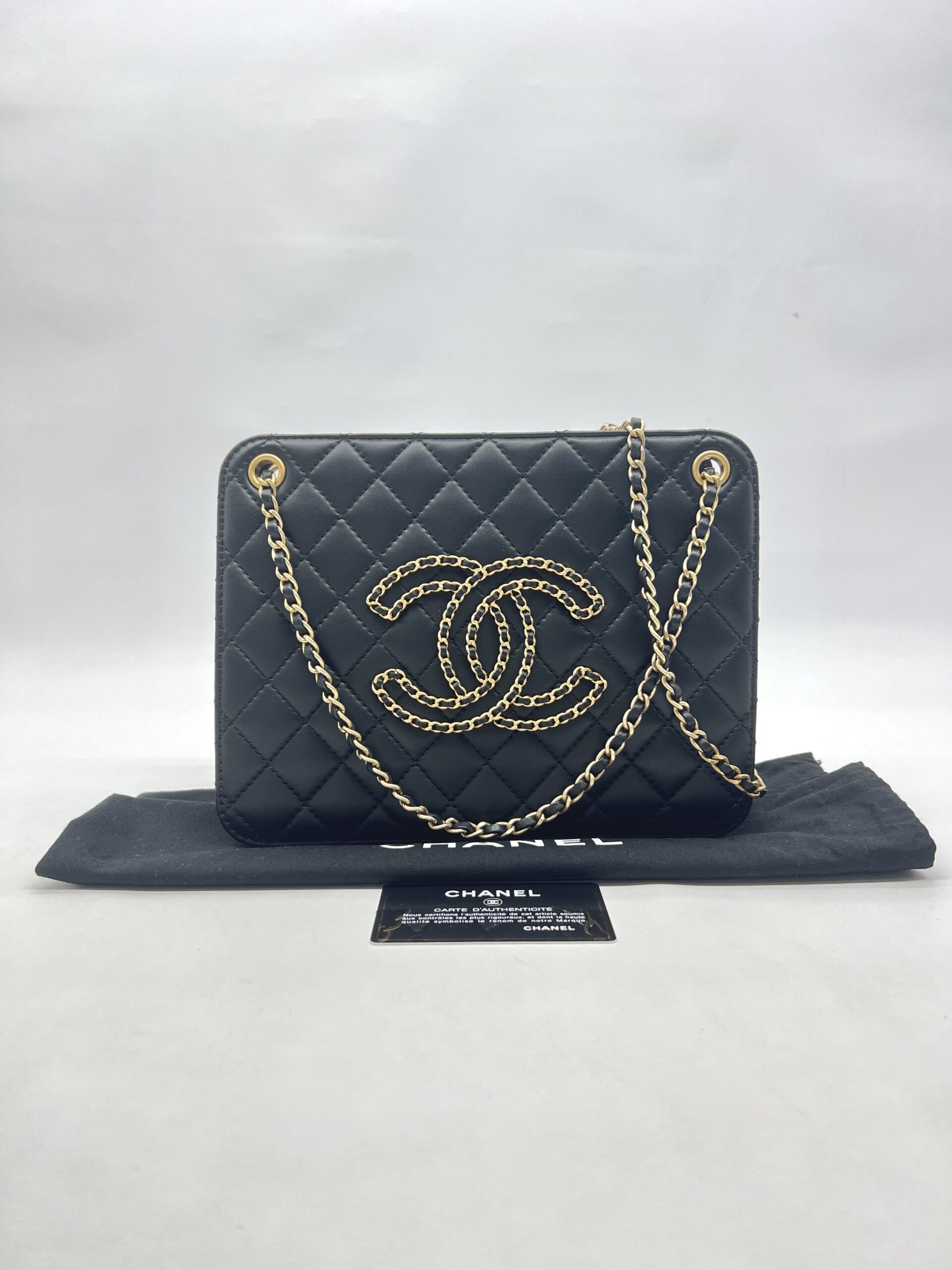 Chanel Accordion Chain Bag Lambskin Black GHW