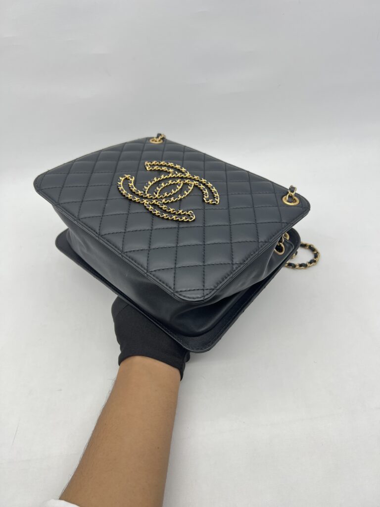 Chanel Accordion Chain Bag Lambskin Black GHW