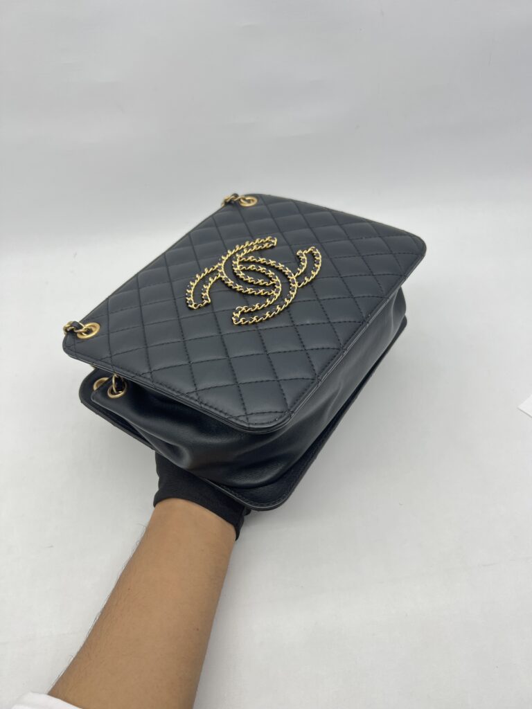 Chanel Accordion Chain Bag Lambskin Black GHW