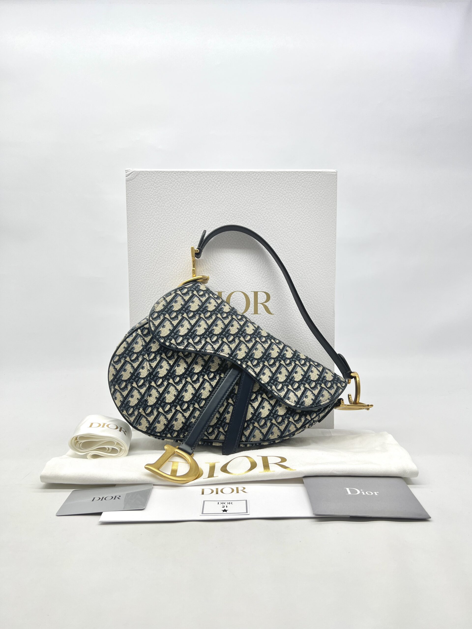 Dior Saddle Medium Canvas Blue Oblique GHW