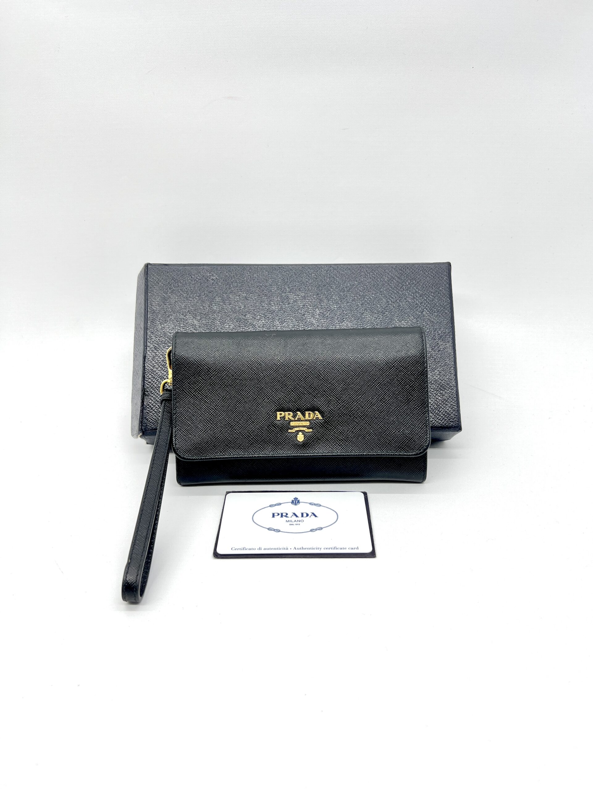 Prada Portafoglio Pattina Saffiano Nero GHW