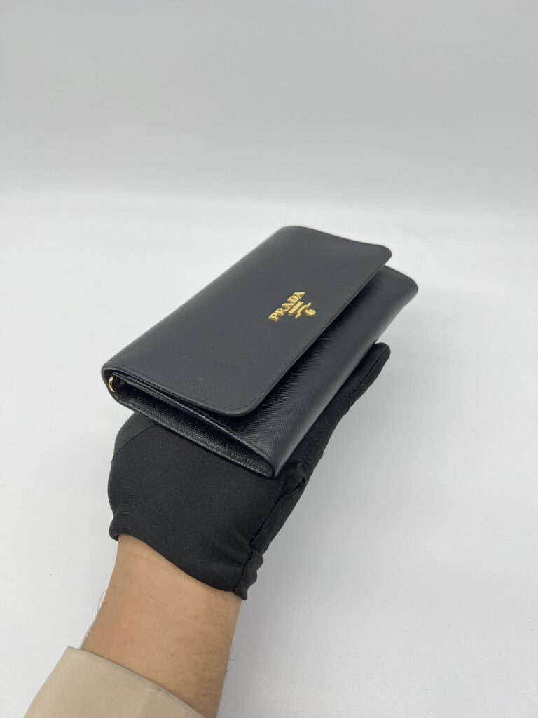 Prada Portafoglio Pattina Saffiano Nero GHW