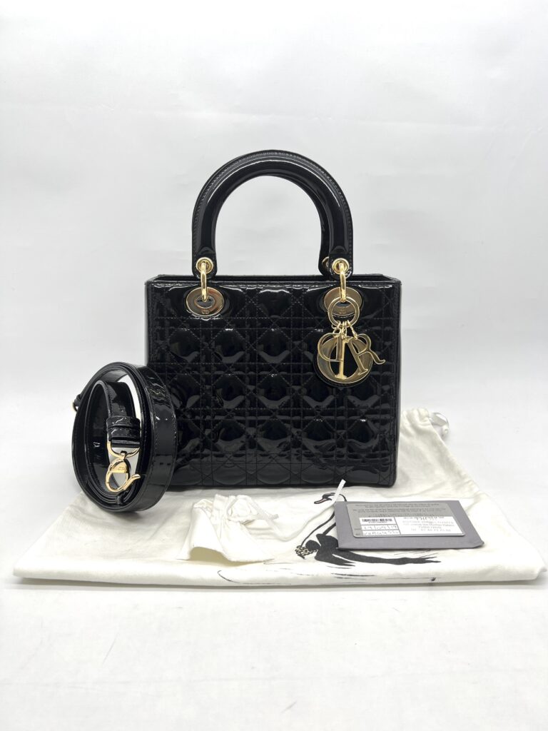 Dior Lady Dior Medium Vernis Black GHW