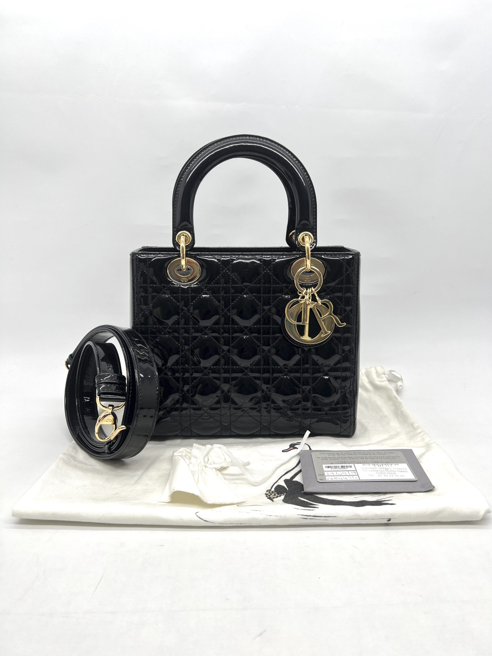 Dior Lady Dior Medium Vernis Black GHW