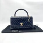 Chanel Coco Handle Medium Chevron Navy GHW