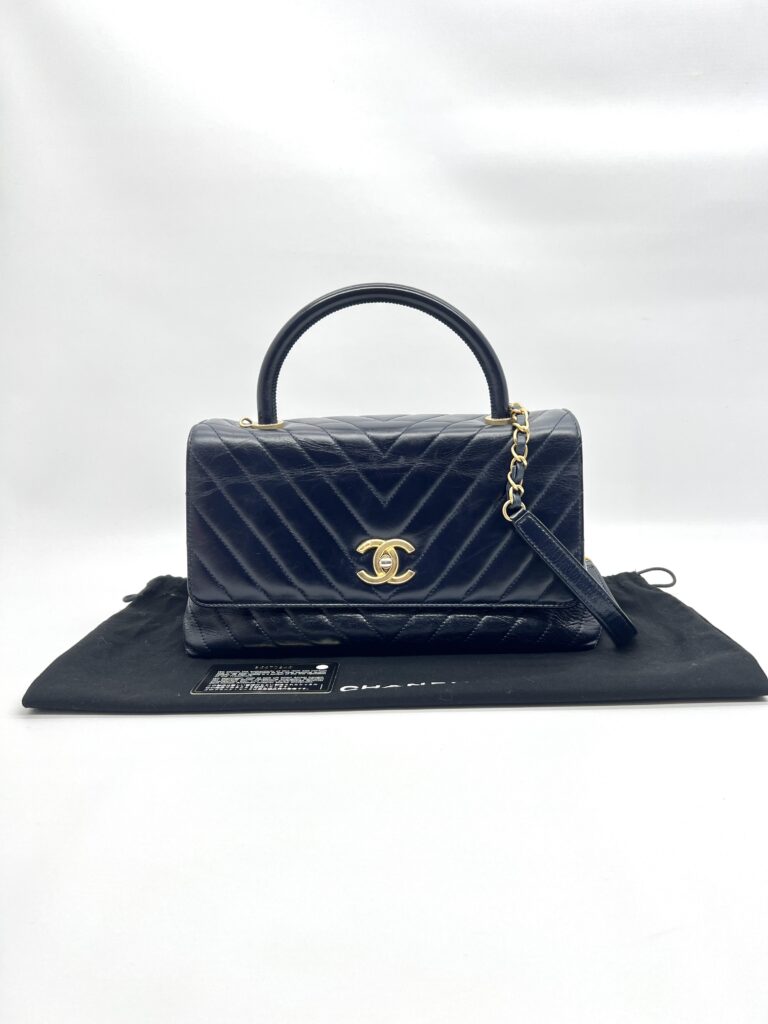 Chanel Coco Handle Medium Chevron Navy GHW