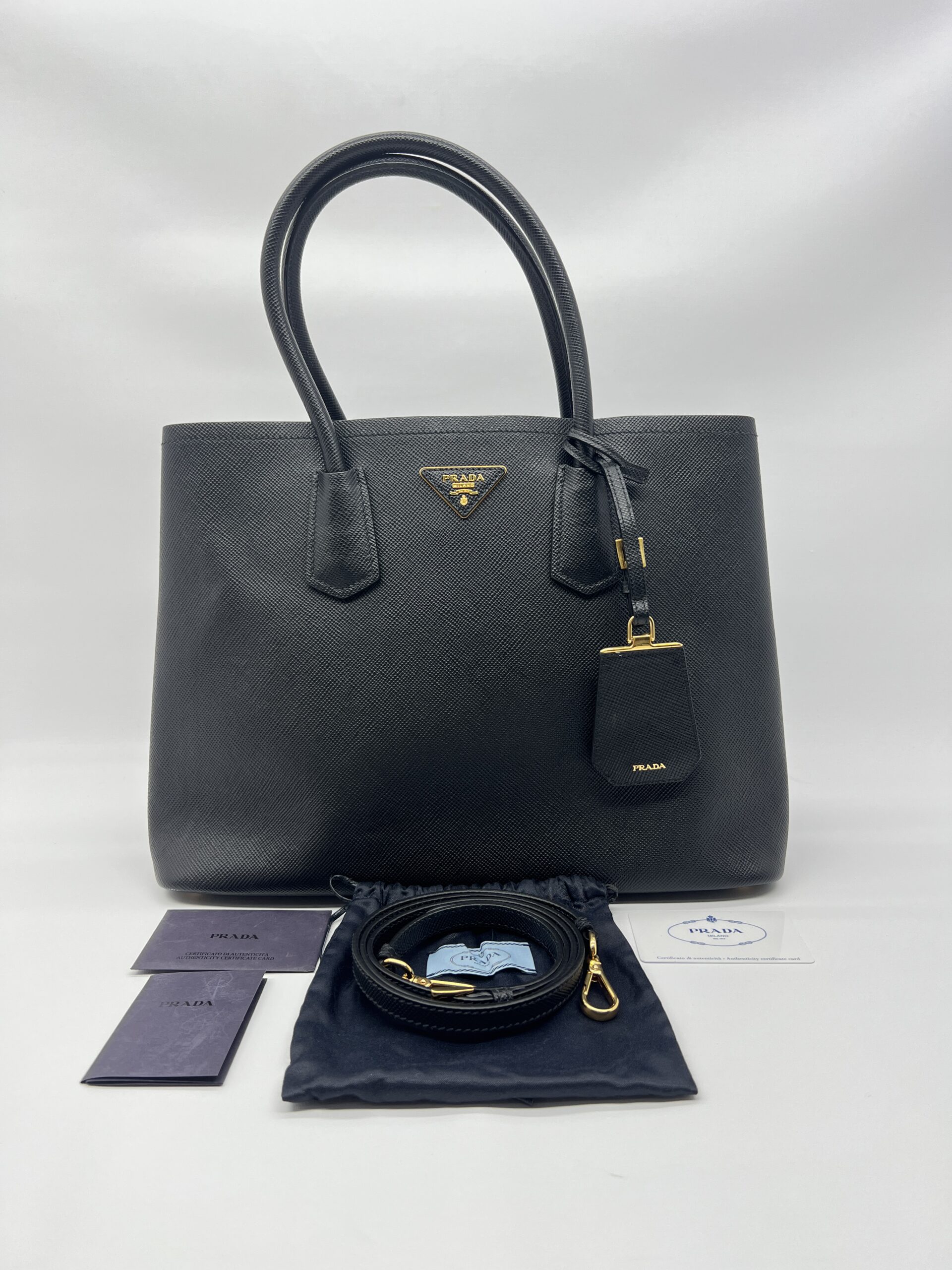 Prada Tote Bag Handle Saffiano Cuir Black GHW